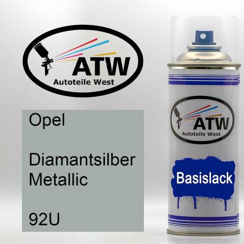 Opel, Diamantsilber Metallic, 92U: 400ml Sprühdose, von ATW Autoteile West.